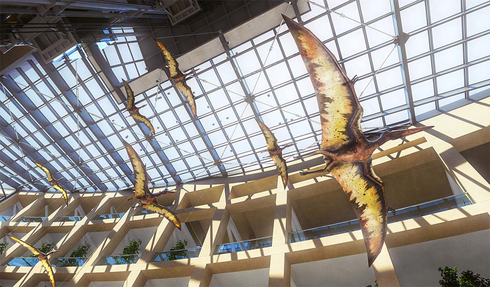 Kinetic installation in the form of large pterodactyls for the museum