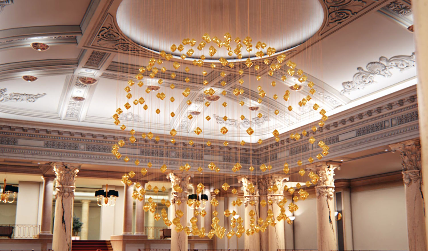 Кинетическая люстра «GOLD»искусство в движении для отелей - Фото №5