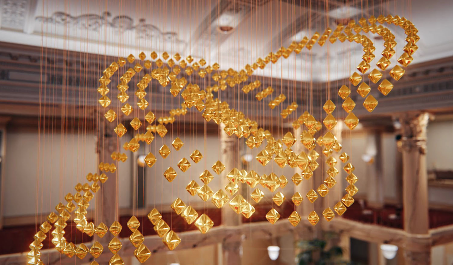Кинетическая люстра «GOLD»искусство в движении для отелей - Фото №6