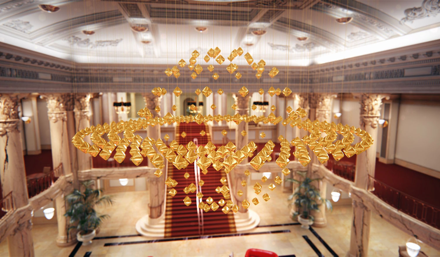 Кинетическая люстра «GOLD»искусство в движении для отелей - Фото №8